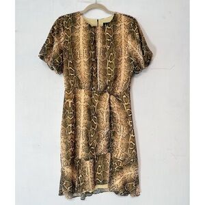 Sam Edelman Snake Print Puff Sleeve Ruched Dress Size 8 New